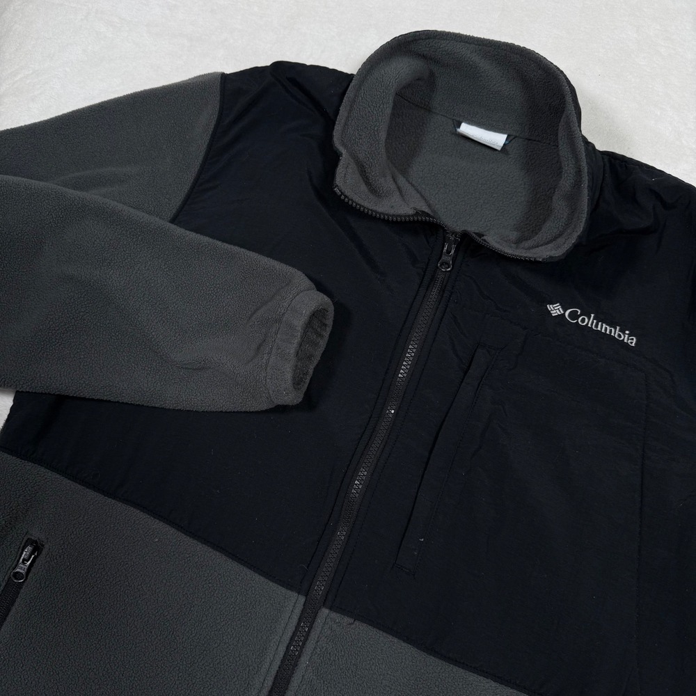 Columbia Mens Fleece Jacket Full Zip Black Gray Size L Outdoor Adventure